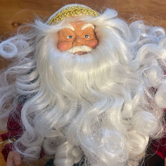 2 Christmas Santa Elves Vtg Ornament Shelf Sitter Bendable Fabric Dolls - Picture 5 of 7